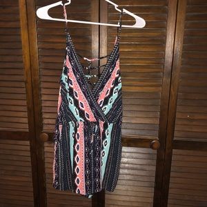 Navy print detailed romper